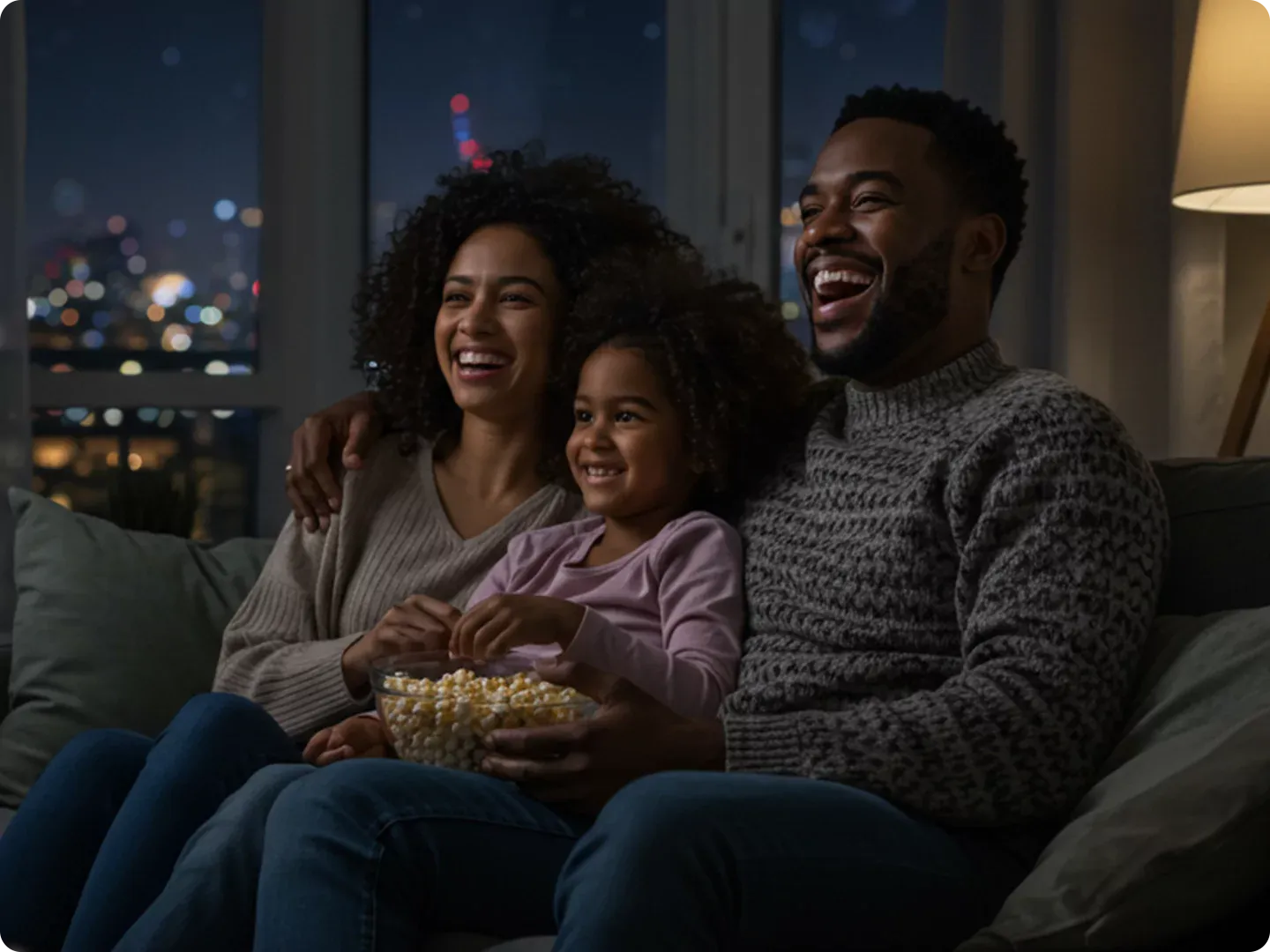 Family streams movie at home