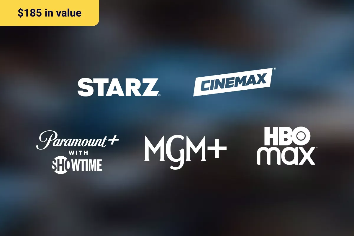 A variety of popular streaming service logos overlaid on a soft, blurred background